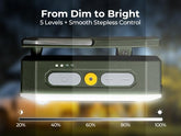 Light fixture with control panel and dim-to-bright feature on a dark background